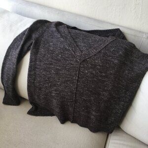 Eileen Fisher V-Neck Marled Grey Sweater, Lightweight but Warm, Size Medium